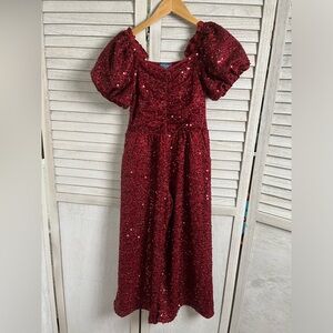 Christmas Holiday Red Romper Jumpsuit wideleg girls sz8